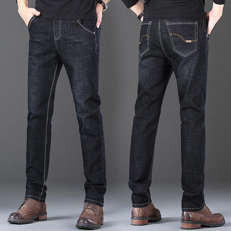 Premium Fleece-Lined Thickened Autumn/Winter Denim Trousers Men's Relaxed Straight-Leg Stretch Oversized Casual Trousers