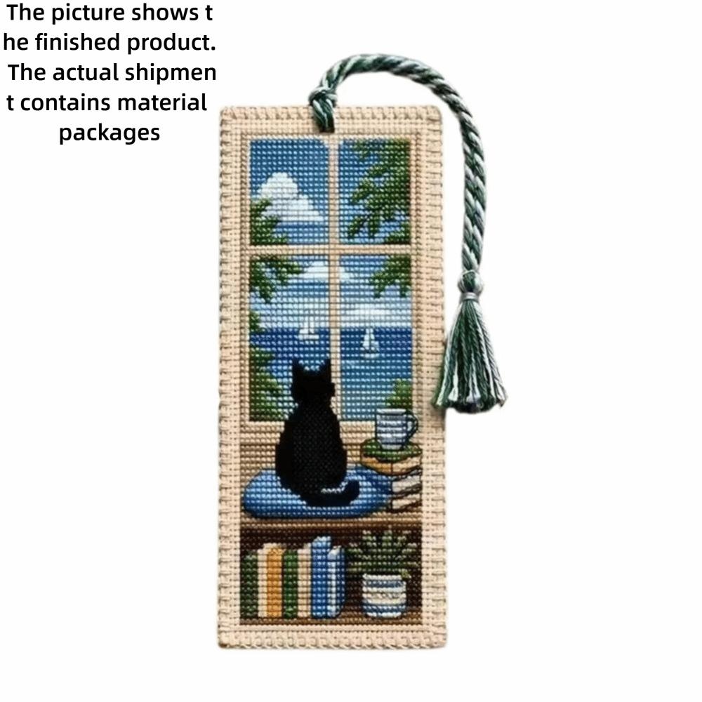 Handcrafted Embroidery Page Marker Seasonal Cat Embroidery Kit Women Girls B