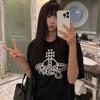 2025 Summer New Korean Version Saturn Round Neck Printing Pure Cotton Men's and Women's T-shirts Short Sleeves