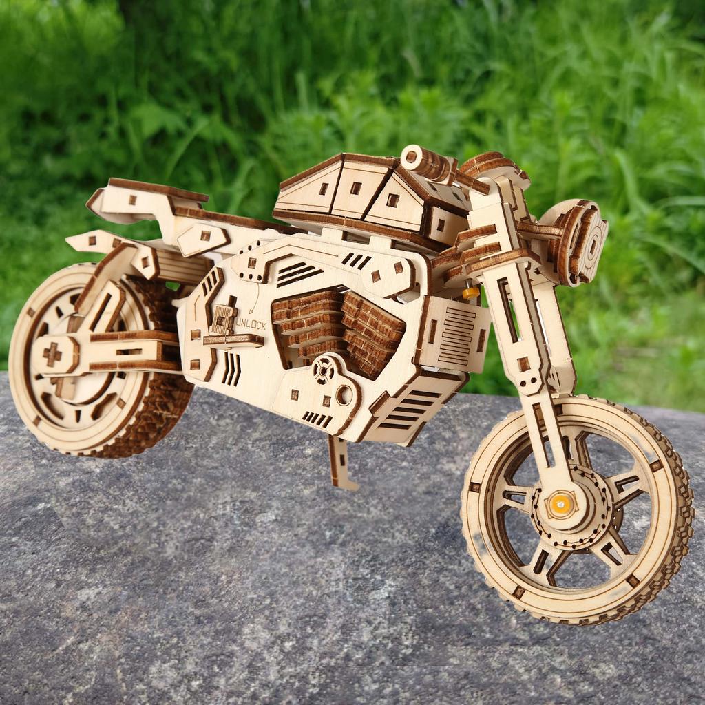 Build Your Own Motorcycle 3D Wooden Puzzle Model Kit - a Fun and Educational DIY Gift