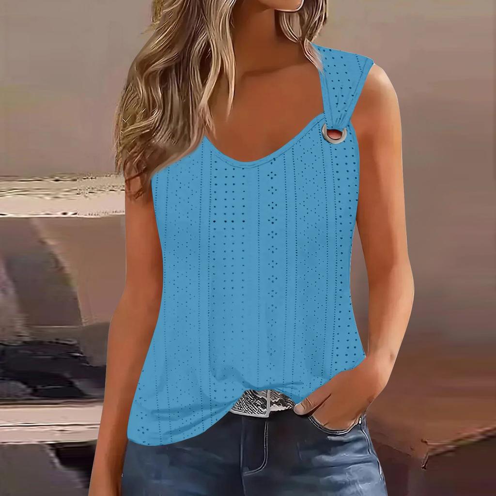 Women's Girl Tank Top Casual Vest Tops For Women Cute Knit Vest Top Eyelet Loose Fit Sleeveless Tops Flowy Eyelet