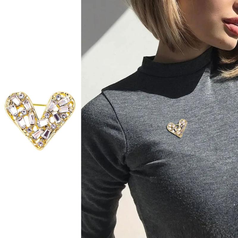 Romance Alloy Heart Brooch Decoration With Zircon Ideal For Dresses And Formal Attire