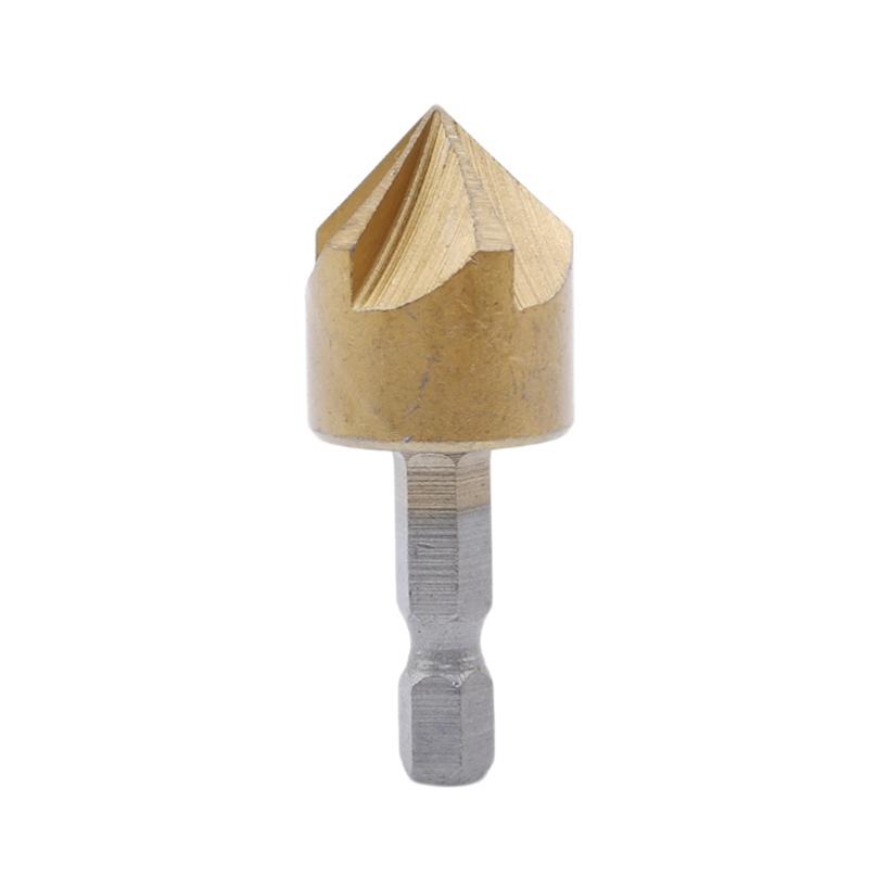 Escareador de chanfro de flauta 1/4 "eixo sextavado HSS 90 graus cortador de borda de madeira broca de chanfro
