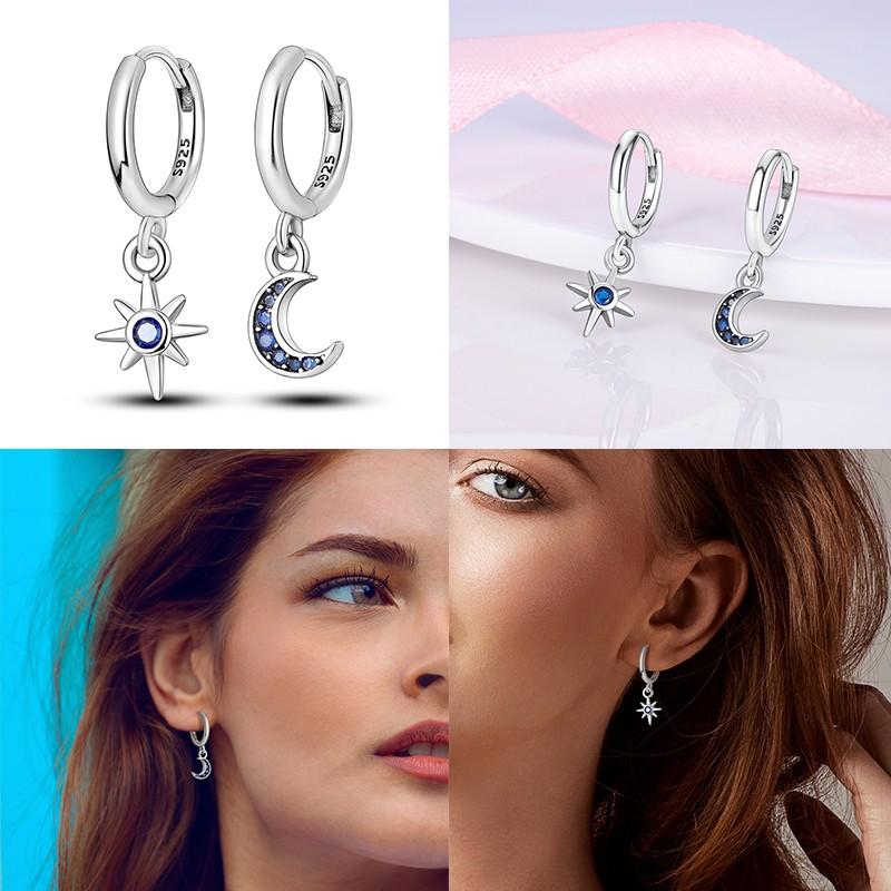 100% 925 Sterling Silver Simple Star And Moon Series Women'S Earrings Suitable For Daily Wear Anniversary Gift