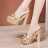 Plussstørrelse 32 33 43 Plattformslides Sommersko til bryllup 2025 Åpen tå Sløyfe Høye hæler Tøfler Dameselskap Kontorsko