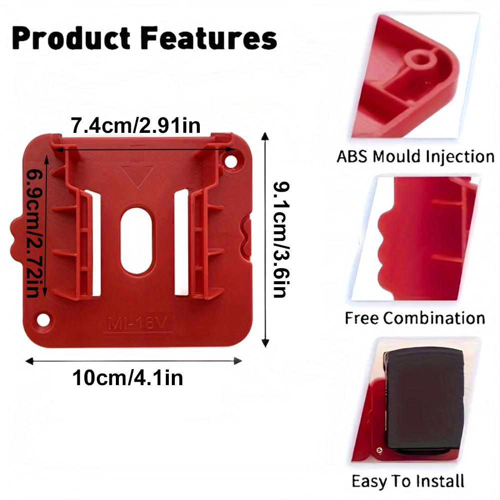 5pcs Battery Holder Battery Dock Mount for Milwaukee M18 18V Battery Storage Wall Mount Battery Base for Work Van Shelf Toolbox