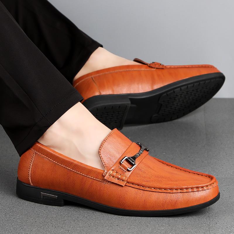 Fashion Mens Casual Genuine Leather Shoes Driving Loafers Men Business Shoes Fashion Slip-on Men Shoes Black High Quality Flat Moccasins