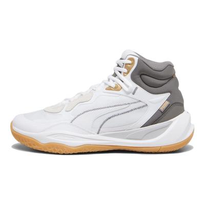 Playmaker Pro Rundzehen Schnürschuhe Stoßdämpfend Rutschfest Mid-Top Basketballschuhe Herren Sneaker Weiß Grau 379019-01
