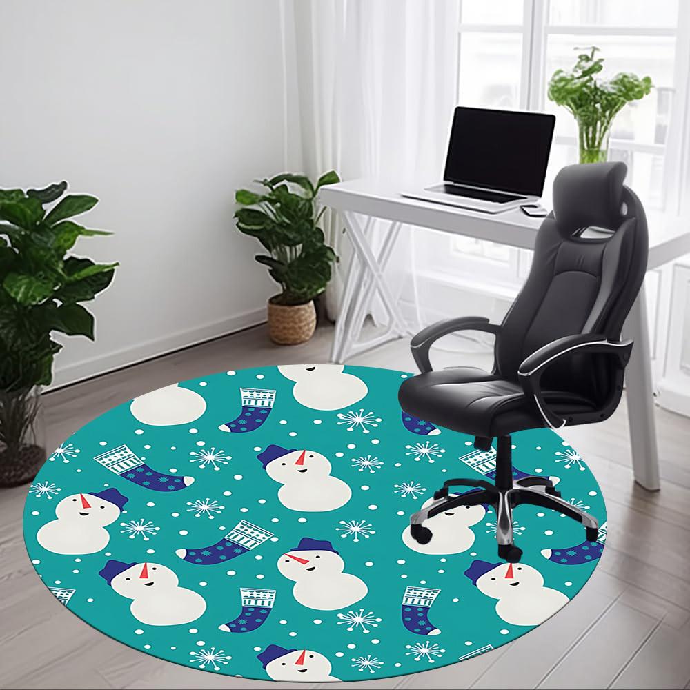 1pc Snowman Pattern Chair Carpet for Office, Round Non Slip Durable Large Size Office Carpet, Suitable for Office