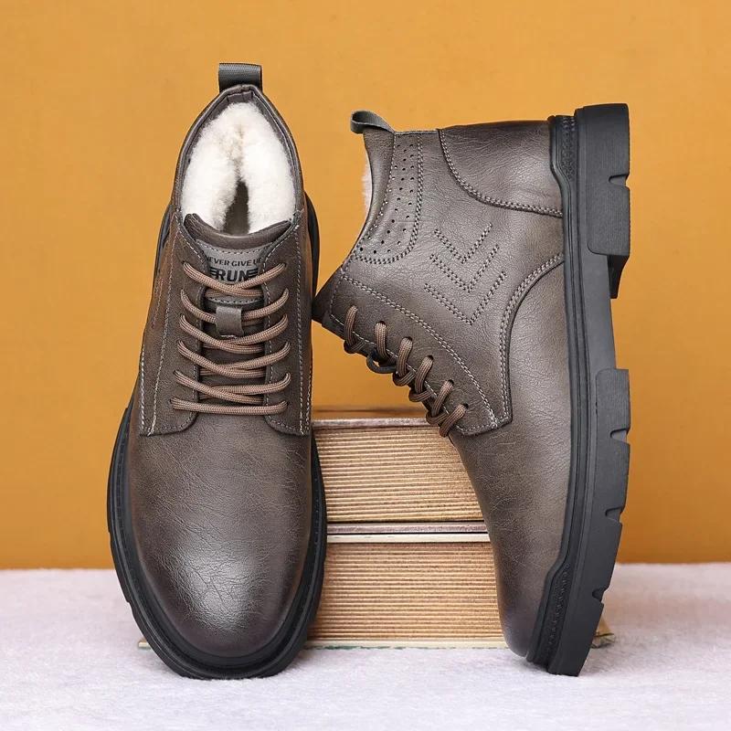 Fashion 2024 New Designer Autumn Winter Snow Boots for Men Fashion Casual Hjgh Top Warm Cotton Shoes Male Platform Leather Ankle Boots