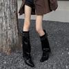 Fashion Designer Rivet Women Trouser Legs Boots Fashion Embroidery Female Thick Heels Knight Long Booties Zapatos De Mujer