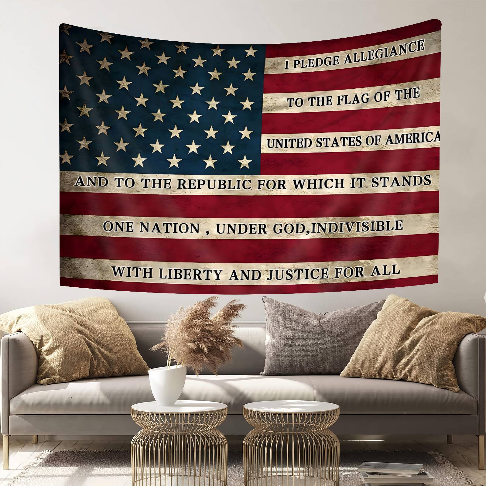 American Oath Flag Tapestry Living Room Patriotism Day Decoration Oath Hanging Cloth Room Decoration 100X70CM