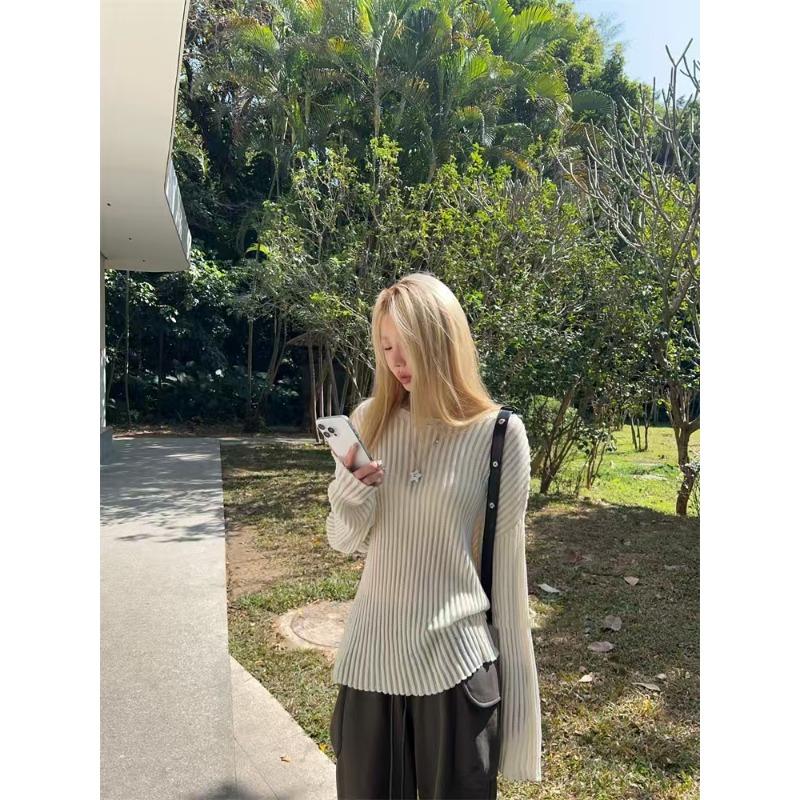 Pit Strip Micro-perspective Lazy Sweater Sweater Women, Loose and Thin In Autumn, Hollow Long-sleeved Top Comfortable 6985#