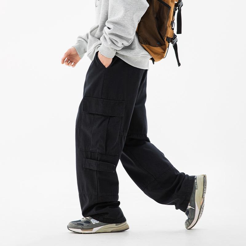 Trendy Men's Wide-leg Cargo Pants, Elastic Drawstring Waist Multi-pocket Pants, Streetwear Pants for Daily Wear & Casual Outings