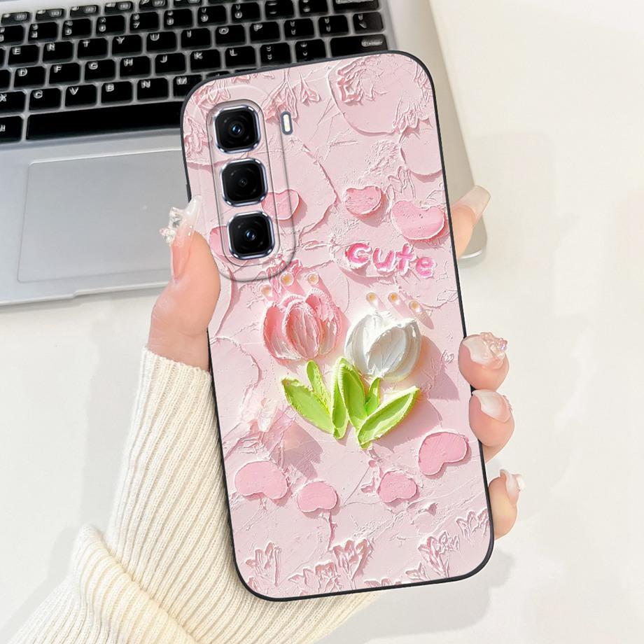 For Infinix Hot 50 Pro+ Hot50 Pro Hot 50 Pro Plus 4G Phone Case Soft Silicone Back Cover Love Heart Girly Flower Painting Fundas