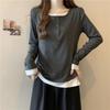 Contrasting Color Fake Two-piece Long-sleeved T-shirt Women's Loose and Thin Design Sense Niche Inner and Outer Top