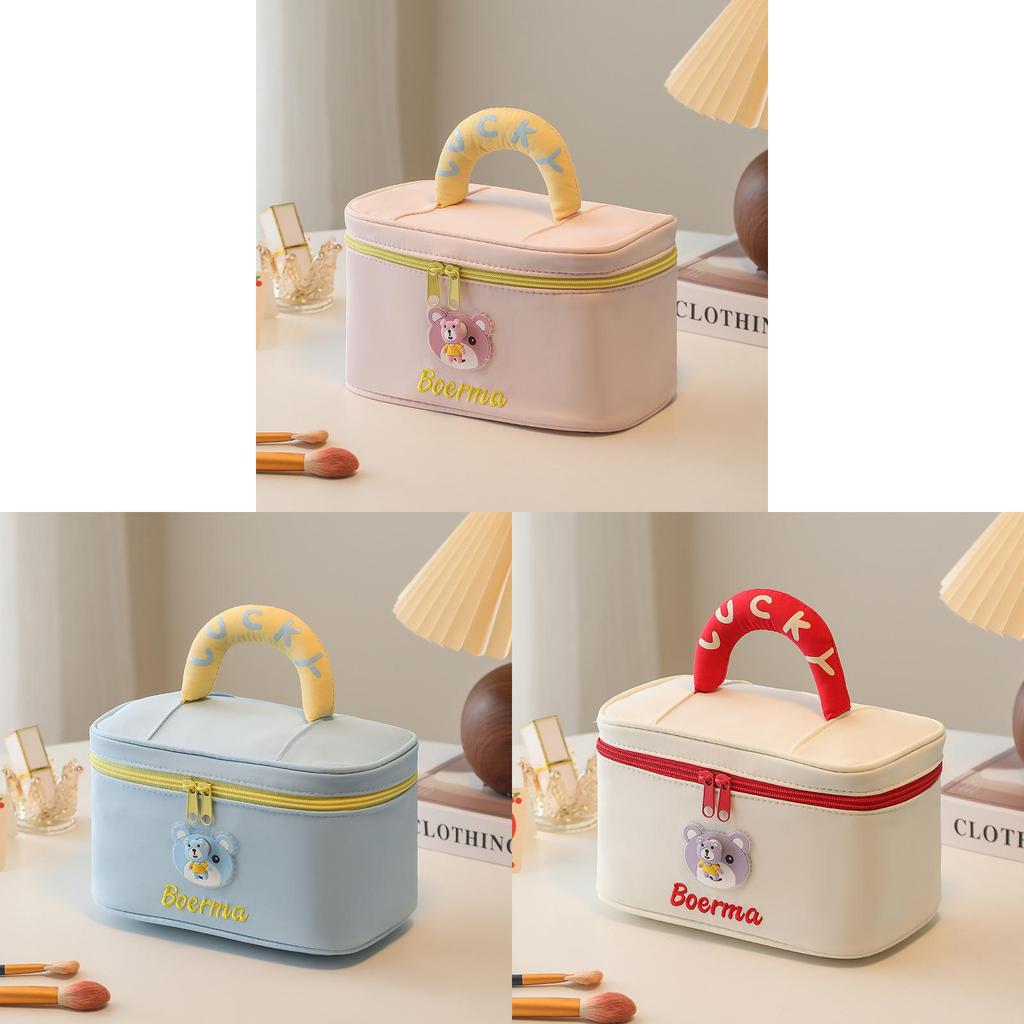 Cute Cartoon Bear Makeup Bag With Plush Fabric For Daily Commuting And Travel Storage