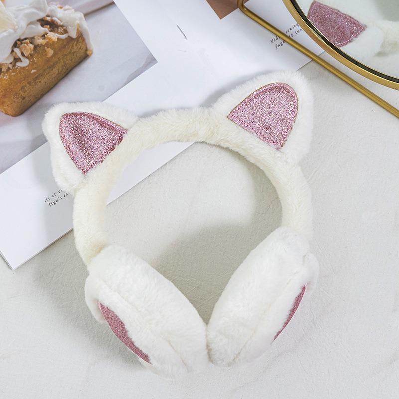 Plush Winter Warm Ear Earmuffs Glitter Cat Ear Warmers Heart Fur Hang Ear Cover For Women Girl Earflap Cold Protection Ear Muffs