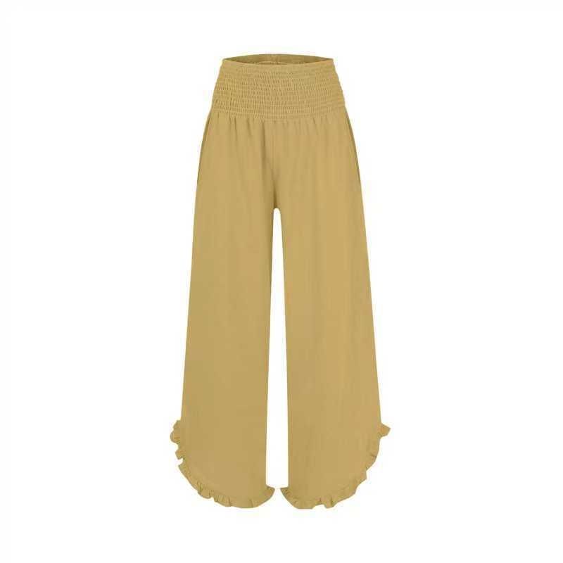 

European and American New Fashion Casual Loose High Waist Wide Leg Pants Elastic Waist Trousers Loose Wide Leg Pants Khaki 3XL