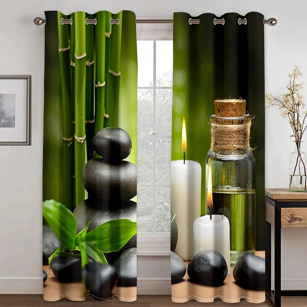 Zen Stones Candle Bamboo Forest Elegant Curtains For Living Room Modern Fashion Window Treatments Curtains