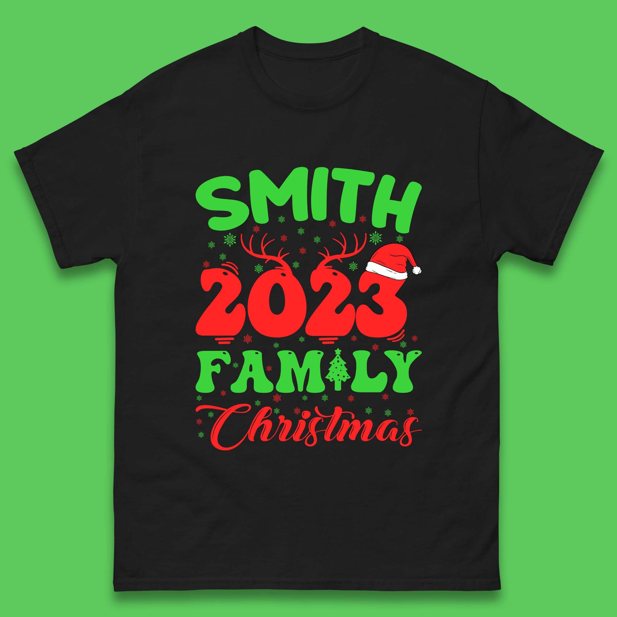 Personalised 2023 Family Christmas Your Name Xmas Matching Family Costume Mens Tee Top 2XL