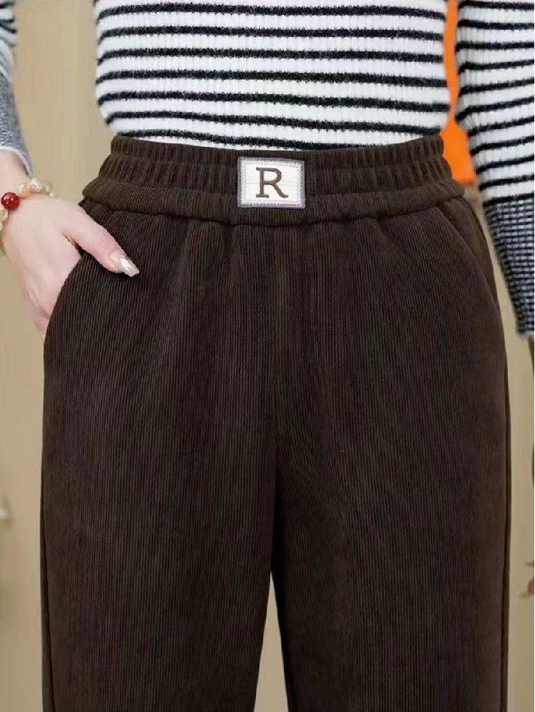 Women's Plus Velvet Thick Chenille Harem Pants - Loose Fit, Large Size, Corduroy, with Pockets, for Autumn and Winter.