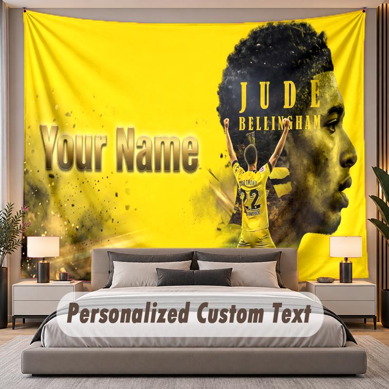 Custom Name Text Tapestry Jude Bellingham Personalized Polyester Wall Tapestry For Bedroom And Room