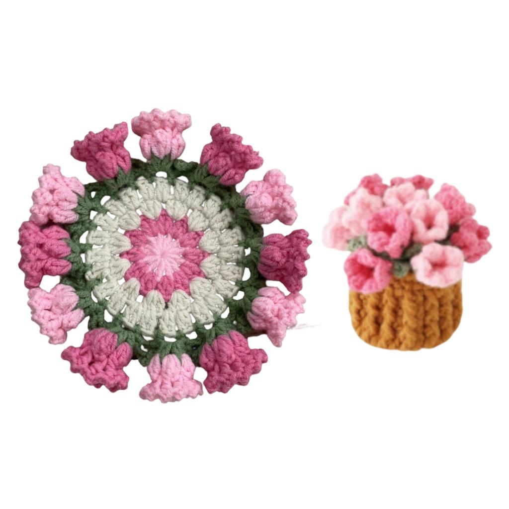 Almofada Térmica de Crochê de Lã Feita à Mão Decorações de Mesa Presentes Criativos de Feriado Flor Rosa Produtos Acabados