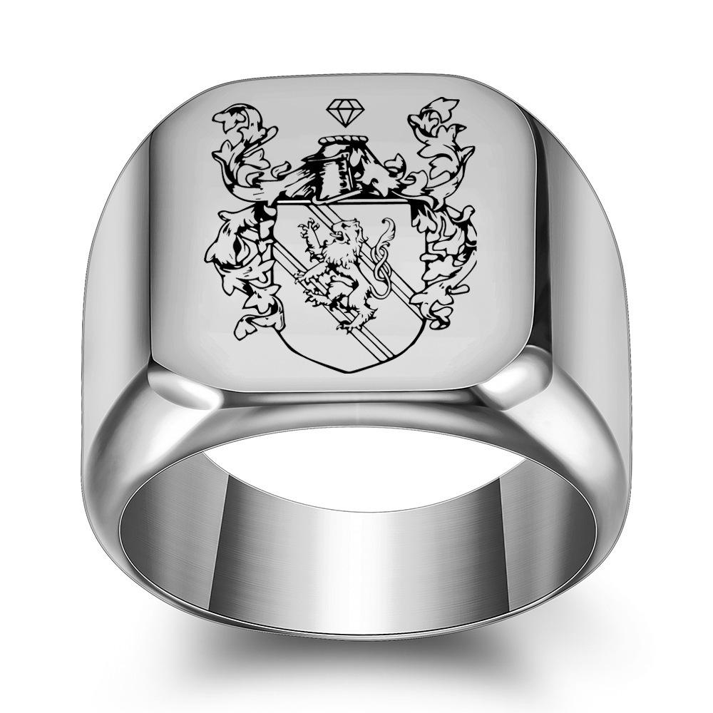 European-American Retro Griffin 18MM Laser-Engraved Stainless Steel Ring for Women Size 6