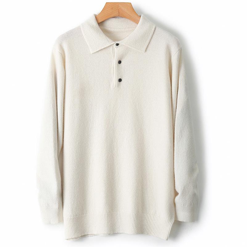 Men's Fashionable Pure Wool Solid Color Long-sleeve Polo Sweater