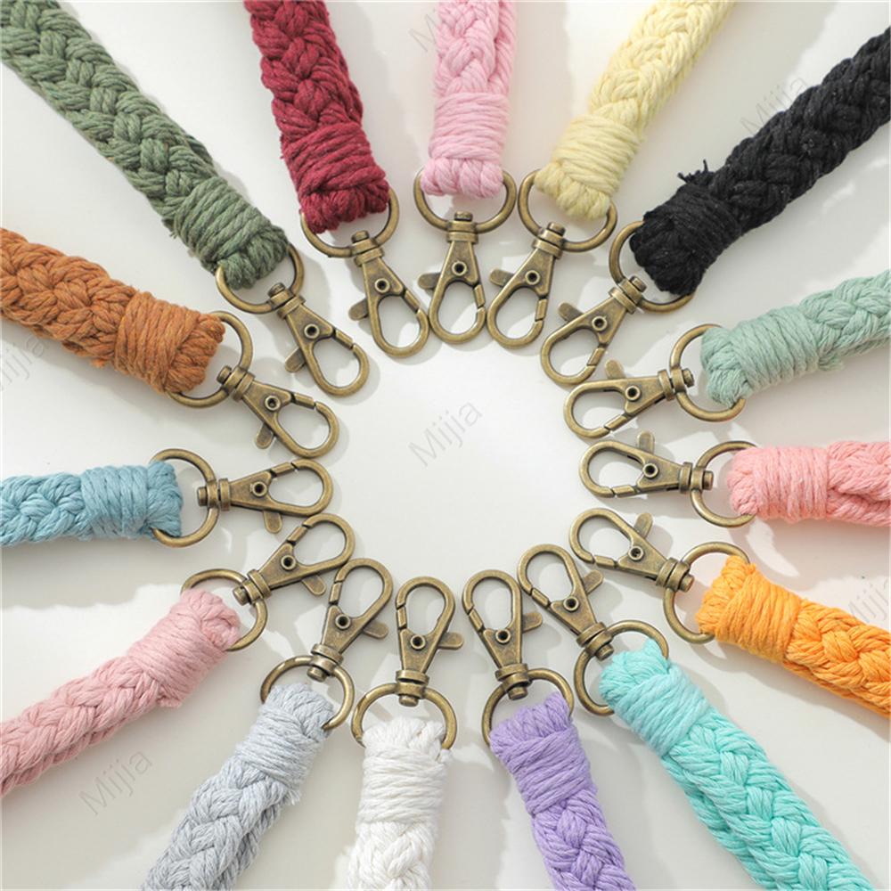Soft Cotton Rope Keychain Boho Handmade Wristlet Bracelet Key Chain Long Weaving Wrist Lanyard Car Key Holder for Women Gift