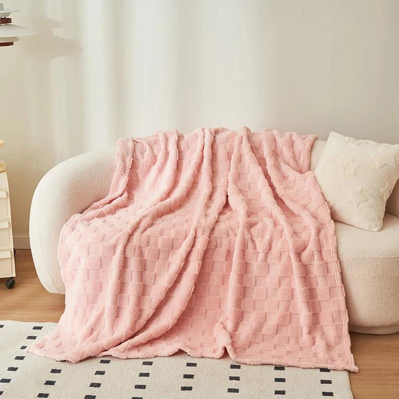 1 stk vaffelplysjteppe Pure Color Pledd Varm Myk Komfortabel Sofa Dynepledd Hjemmedekorasjon Sengeteppe Flanellteppe