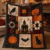 Vintage Halloween Steppdecke, Gestepptes Spukhaus Bettwäsche-Set, Kürbis Krähe Patchwork Überwurf, Gotische Herbst Heimdeko, Gruseliges Herbstgeschenk