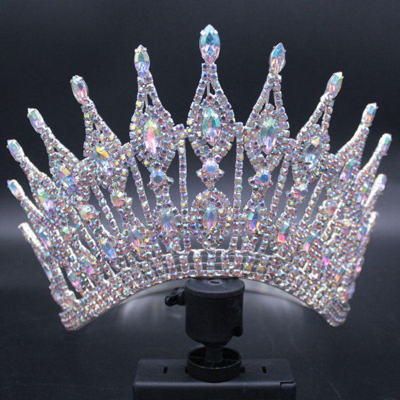 

New Crown Headpiece Bridal Hair Accessory High-End European and American Style Baroque Performance Pageant Miss World Accessories 4inch Silver Diamond [Diameter 21, Height 12cm]