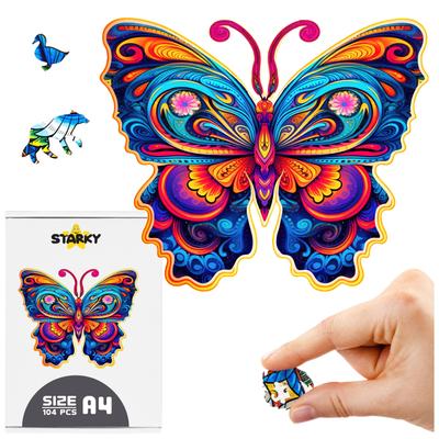 Quebra-cabeça de borboleta de madeira colorido quebra-cabeça A4 104 peças dia dos pais