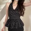 Y2k Halter Ruffle Vest Top Polka Dot Women Camisole Comfortable Sleeveless Crop Top  Female