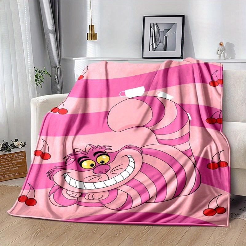 1pc. Pink Striped Cheshire Cat Blanket - Perfect for Home, Office, Outdoor Use, Gift Idea, Suitable for All Seasonsz0417204
