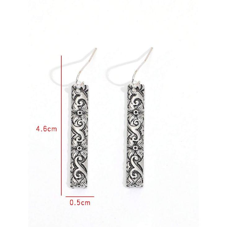 1 Pair Vintage Distressed Vertical Striped Floral Relief Drop Earrings, Long Earrings With Tang Grass Pattern