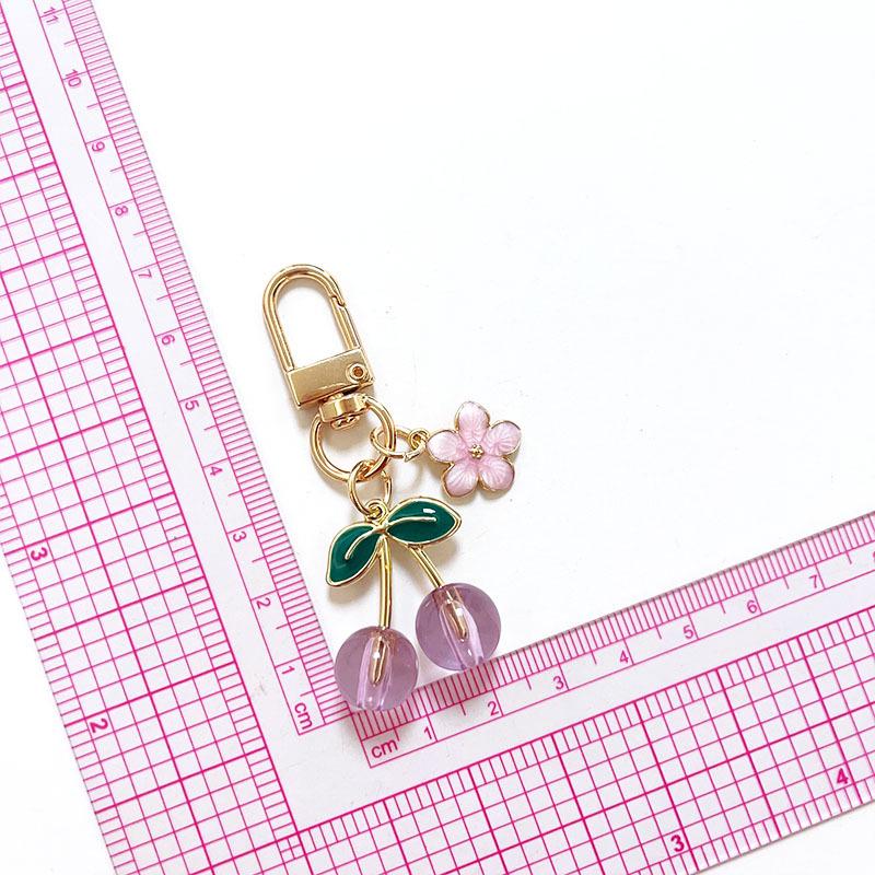 3D Cherry & Blossom Keychain Pendant - Alloy Jewelry Accessory