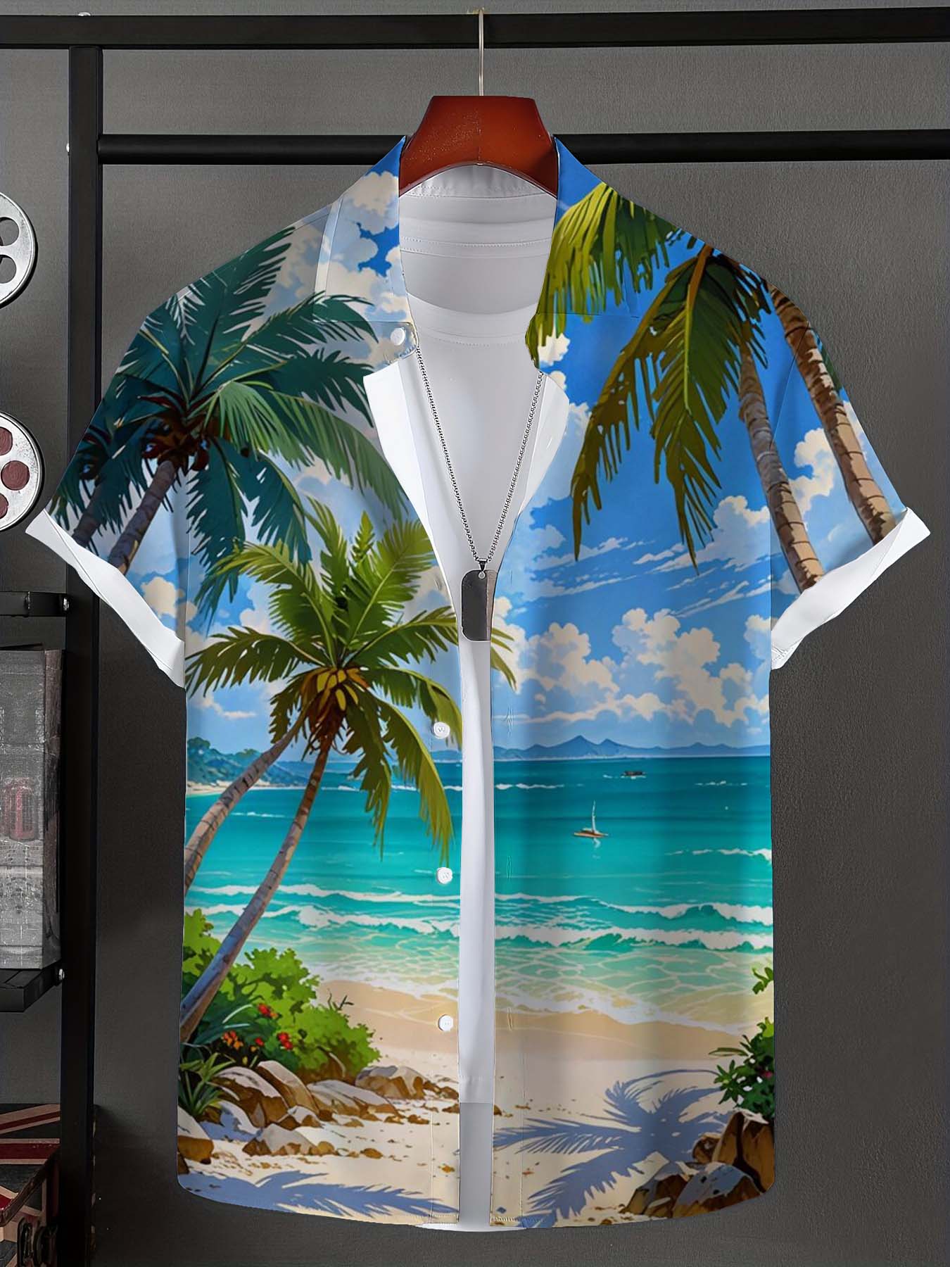

Мужская рубашка гавайские рубашки для мужчин летняя новинка пляжный отдых короткий рукав топ повседневная мужская блузка кокосовая пальма мужская одежда 2XL