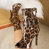 Eilyken New Design Leopard Print Patent Leather Zipper Women Boots Sandals Fashion Peep Toe Thin High Heels Shoes