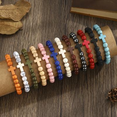 Gebet Männer Naturstein Holzperlen Rosenkranz Hämatit Kreuz Armbänder Onyx Meditation Armband Frauen Yoga Schmuck Homme Pulsera