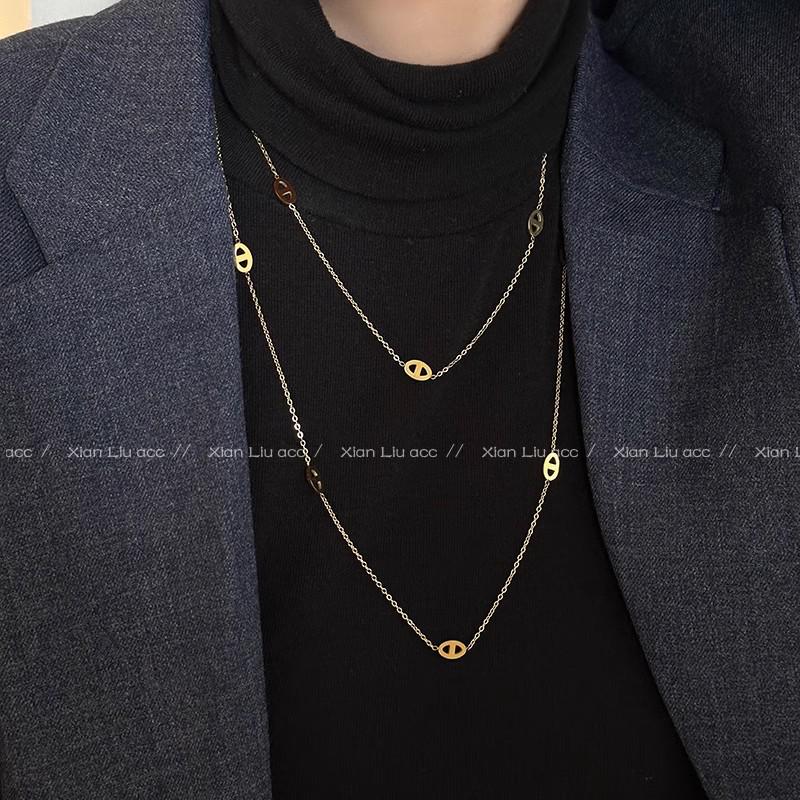 Elegant Stacked Pearl Necklace for Women - High-End Autumn/Winter Accessory with a Stylish Sweater Chain Design