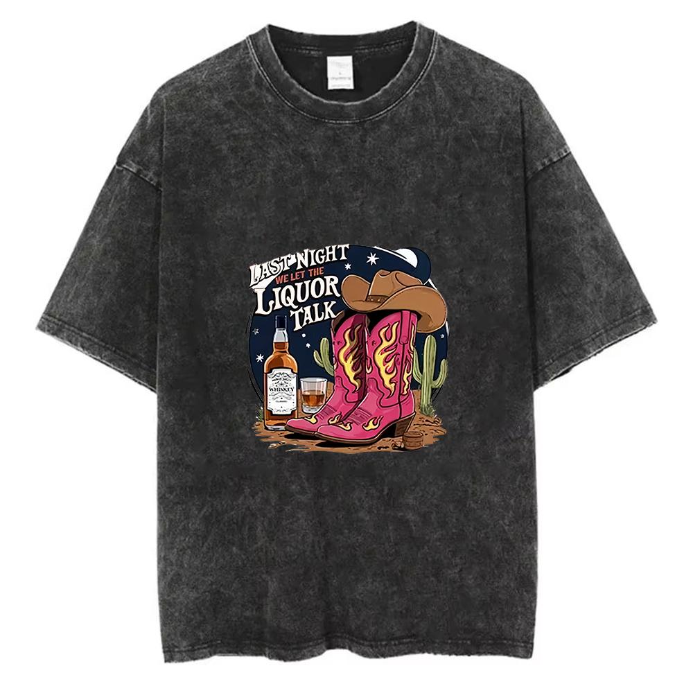 Vintage Washed Western Cowboy Boot Graphic Print Oversized T-Shirt Crew Neck Tee for Country Lovers