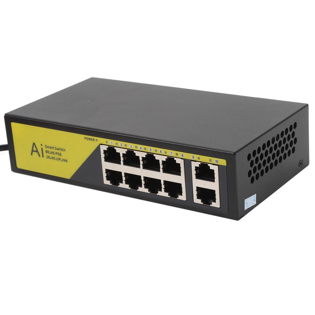 AI POE Switch 8 POE Ports and 2 Uplink 100Mbps High Speed 120W Metal Power Supply Ethernet Network Switch Extend 250M