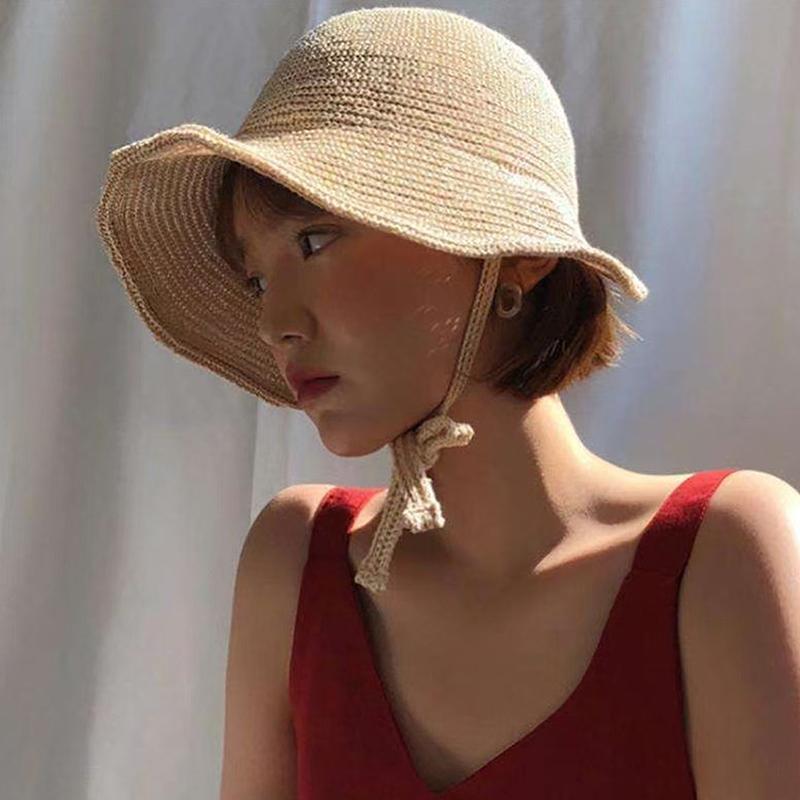 Linen Straw Regency Bonnets Hats For Women Sun Hats Bow Beach Cap Big Wide Brim Cloche Hat Up Outdoor Summer