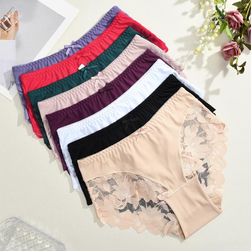 1pcs Women's High Waisted Plus Size Lace Bow Underwear, Fashionable, Breathable, Soft and Comfortable Women's Underwear, Multiple Colors