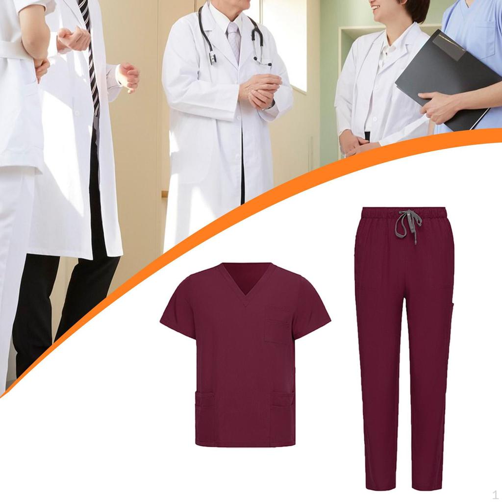 Unisex Skrubbesett Klassisk Maskinvaskbar Kortarmet Sykepleieruniform for