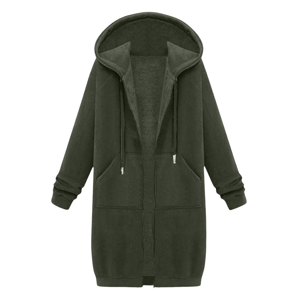 Damen Modische Locker sitzende Langarm-Freizeitjacke mit Reißverschluss-Kapuzenpullover