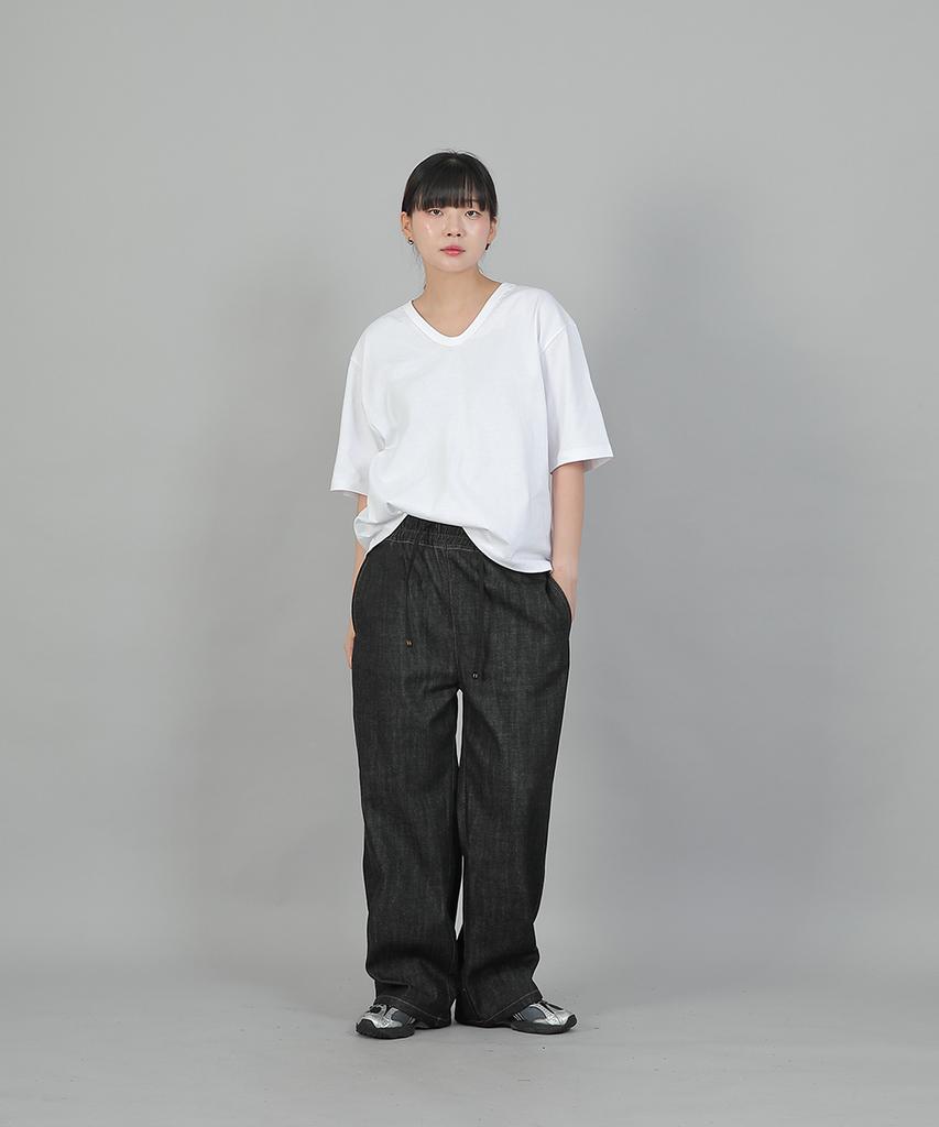 SAINTCREW Pocketless Work Elastic Waist Wide Pants Eww-385 Denim Black